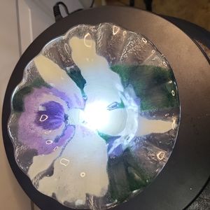 Signed Orchid Hand Made Slumped Glass Trinket Dish
